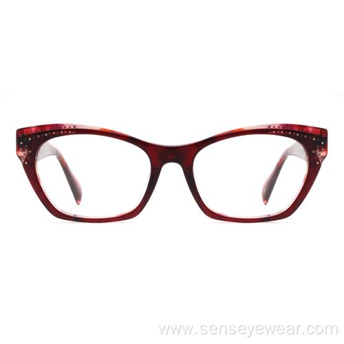 Women Diamond Rhinestone Acetate Optical Frame Glasses